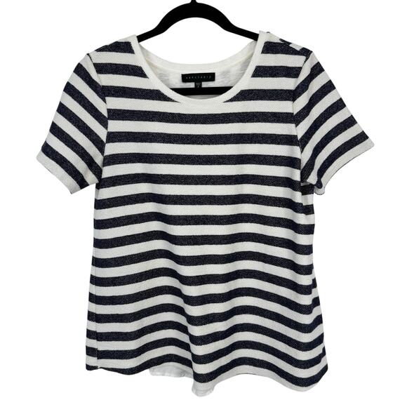 Sanctuary Tops - Sanctuary Short Sleeve Top Size Small Blue White Nautical Stripe split back